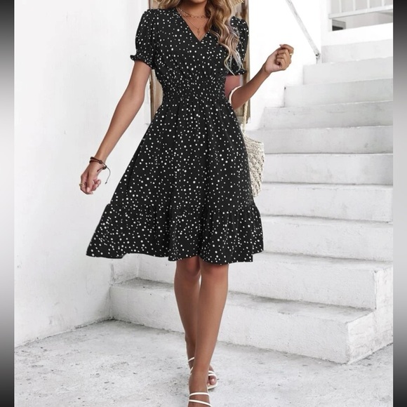 Boho polka dots puff sleeve A line dress - Picture 8 of 10